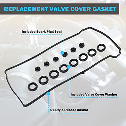 Valve Cover Gasket Set - Compatible with 2.0L 2.3L 2.4L 2002-2015 Honda Accord, Civic, CR-V, Element, Crosstour, Acura CSX, ILX, RDX, RSX, TSX - Replace VS50614R, 12341-R40-A00