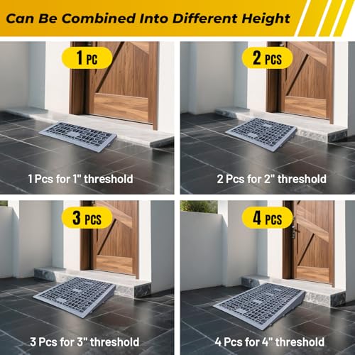HOXWELL Modular Threshold Ramps for Doorways, 4" Rise Wheelchairs Ramps for Home, Solid Upgrade Material 3000 Lbs Load Capacity Door Ramps for Wheelchairs and Cars (2 PCS) - size: 4''-2 Packs