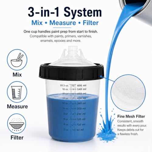 Disposable Paint Cups System 20oz(600ML) with lids for HVLP/LVLP Spray Guns - size: 20 Ounce Kit (600ml)