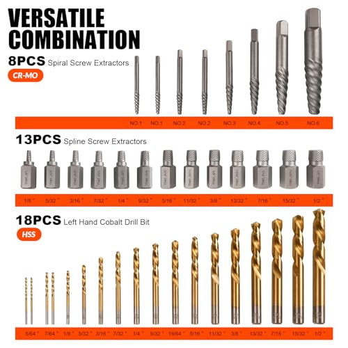72Pcs Bolt Extractor Kit,Left Hand Drill Bit,Easy Out Screw Bolt Extractor - size: 72PCS