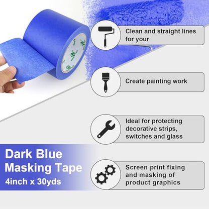 BOMEI PACK Wide Blue Painters Tape 4 Inches x 30 Yards, 3D Tape, 3D Printing Tape for Laser Cutting, 21-Day Clean Removal Wide Masking Tape - color: Blue