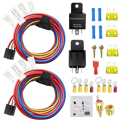 Dual Electric Fan Relay Kit Electric Radiator Fan Kit Temperature Sensor Switch 200 On 185 Off Automotive Wiring Kit 60 Amp Cooling Fan Relay Switch Kit 4 Pin Waterproof Relay Kit - style: Dual Electric Fan 200 On 185 Off