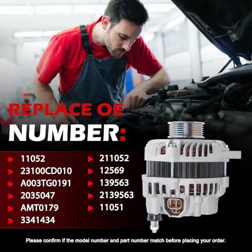 11051 Alternator 110A 12V for G35 2003-2004 V6 3.5L Sedan, QX4 2003-2003 V6 3.5L, Pathfinder 2003-2004 V6 3.5L OE A003TB4291, A003TB4291A, 23100AM610, 23100-AM610 - size: 11051 | 110A
