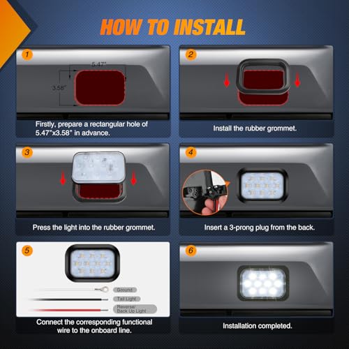 Nilight 5" X 3" Rectangular Trailer Tail Light 2 PCS White 10 LED - color: 2Pcs White 10Led Lights 5x3Inch