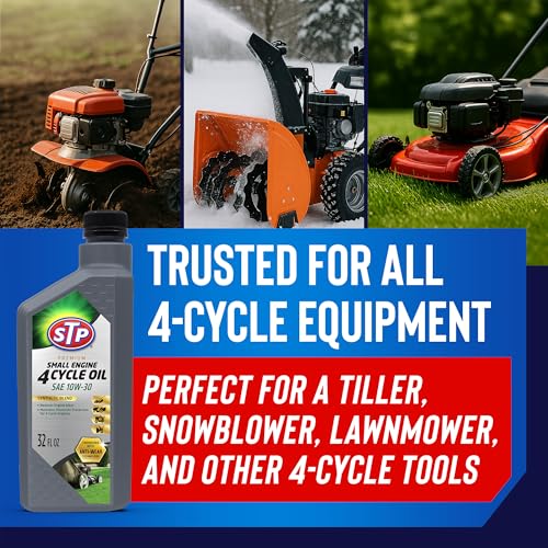 STP Premium Small Engine 4 Cycle Oil Formula, SAE10W-30 Small Engine Oil & Care Formula Reduces Wear for Lawnmower, Push Mower, Tractor, 32 Oz, STP (Pack of 2) - size: 32 OZ (Pack of 2)