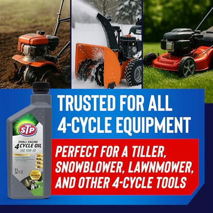 STP Premium Small Engine 4 Cycle Oil Formula, SAE10W-30 Small Engine Oil & Care Formula Reduces Wear for Lawnmower, Push Mower, Tractor, 32 Oz, STP (Pack of 2) - size: 32 OZ (Pack of 2)