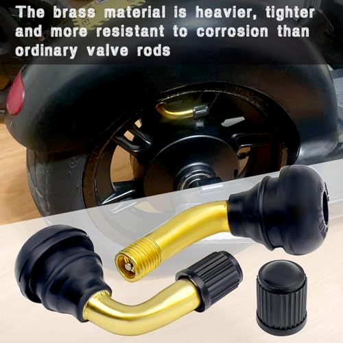 8PCS Tubeless Tire Valve Stem PVR70, Valve Stem Bent 90 Degree Angled, Brass Stem,Snap-in Rubber Base, Compatible with Most Tubeless Tire Rim, Motorcycle, Scooter, ATV