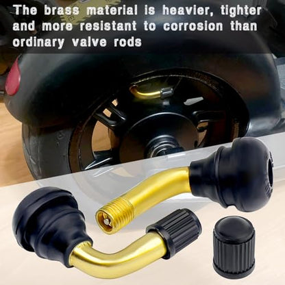 8PCS Tubeless Tire Valve Stem PVR70, Valve Stem Bent 90 Degree Angled, Brass Stem,Snap-in Rubber Base, Compatible with Most Tubeless Tire Rim, Motorcycle, Scooter, ATV