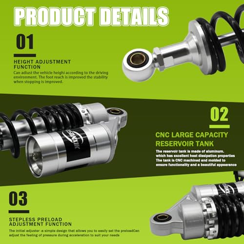 Universal 320mm Shock Absorber, Damping System for Street Bikes, Go Karts, Scooters & ATVs, Motorcycle Rear Suspension Upgrade - color: BLACK-SILVER