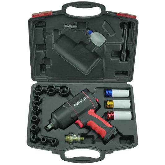 BESWELL 20-PCS 1/2" Air Impact Wrench Socket Set, Pneumatic Impact Wrench