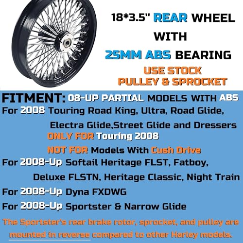 FatFlex 18 in Rear Wheel, Chrome Spokes, Black Rim for Harley ABS - color: 18" x 3.5",Black+Chrome+Black