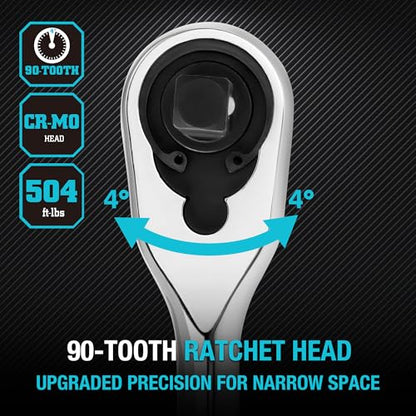 DURATECH Extra Long Handle 1/2-Inch Drive Ratchet, 90-Tooth Ratchet Wrench - size: 1/2" with 15" handle