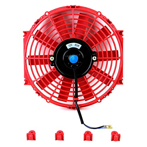 Auto Dynasty 2Pc 10" Universal 12V Electric Radiator Cooling Fan Kit, Red - color: Red, size: 10 Inch No Thermostat Wiring Switch Relay Kit