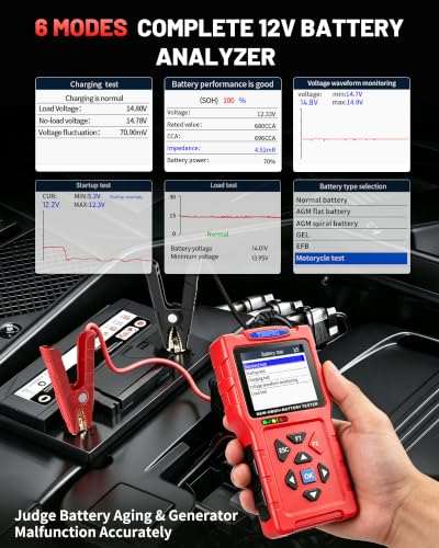 OBD2 Scanner and Battery Tester, 3-in-1 Car Code Reader with Cranking Test - color: T300PRO-RED