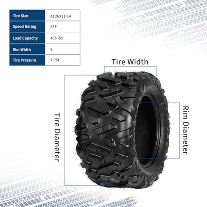 Garvee 2 Pack 26x11-14 ATV UTV Tires 6-Ply All-Terrain Tubeless Tires for Daily Work, Hunting & Recreational Riding on ATV, UTV, Quad and 4 Wheeler - size: 26X11-14, style: Pattern A