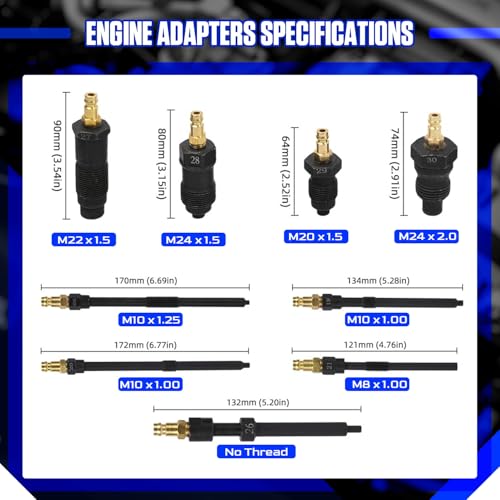 Compression and Leakage Test Kit 47PCS Petrol & Diesel Engine Compression Tester Automotive Cylinder Leak Down Tester Kit with Dual Gauge Engine Compression Tester Kit for HDi, TDCi, Pumpe Duse Engine - color: Black