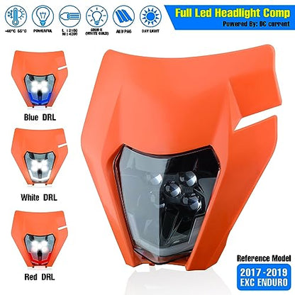 Headlight Head Lamp Light Fairing Mask Day Running Light For ATV Scooters Dirt Pit Bike Enduro (Orange+Blue DRL) - color: Orange Blue DRL