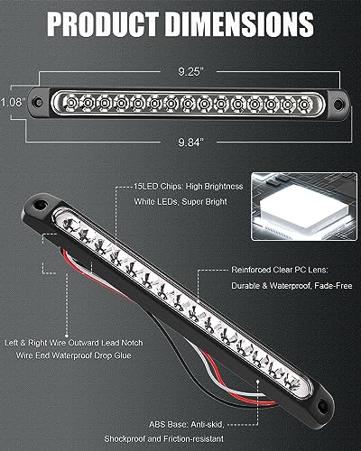 PSEQT 10" LED Trailer Reverse Backup Running Light Bar White Tail Strip Clearance Rear Assembly Waterproof for Pickup Golf Cart Offroad Truck RV, 1Pcs - color: White, 1PCS