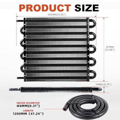 BARTOO Universal 5/16" Transmission Oil Cooler Kit, Aluminium alloy 10 Pass Tube and Fin Oil Cooler Kit (Black) - color: Black, size: 10 Pass