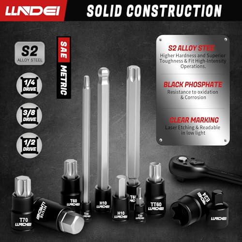 LLNDEI 115Pc Torx & Allen Bit Socket Set 1/4 3/8 1/2" Drive - size: 115 pcs