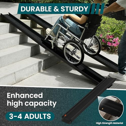 Wheelchair ramp 8FT, Lightweight, Retractable and Portable, can be Used for Wheelchair ramps, Comes with a Handbag-Black - size: 8FT