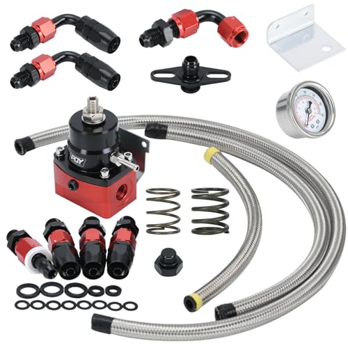 Adjustable EFI Fuel Pressure Regulator Hose Kit 3-70PSI 6AN Return feed - color: black+red