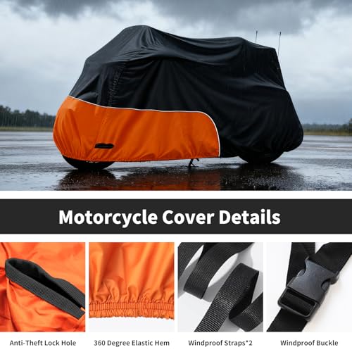 Motorcycle Cover Heavy Duty 300D Waterproof for Touring Ultra - color: Black/Orange