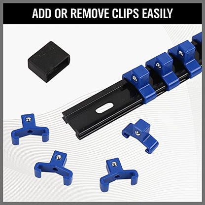 SWANLAKE 9-Piece Premium Socket Holder Organizer Set, 1/4-Inch x 48 Clips, 3/8-Inch x 45 Clips, 1/2-Inch x 36 Clips, Premium Quality Socket Clip Rail Holder - style: 9PCS Blue&Red&Black