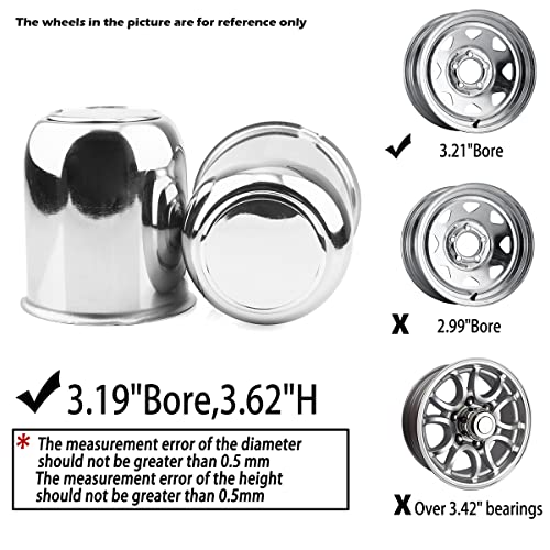 2Pcs 3.19" OD 3.62" H Trailer Wheel Center Caps with Removable Top - color: Chrome, size: 3.19" OD 3.62" H