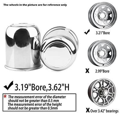 2Pcs 3.19" OD 3.62" H Trailer Wheel Center Caps with Removable Top - color: Chrome, size: 3.19" OD 3.62" H