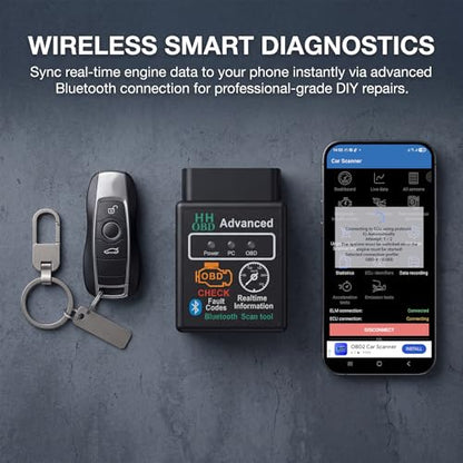 Bluetooth OBD2 Scanner for Car, Wireless Auto Engine Fault Code Reader Diagnostic Scan Tool, OBDII Interface Adapter Professional Diagnostic Tester for Cars Trucks SUVs