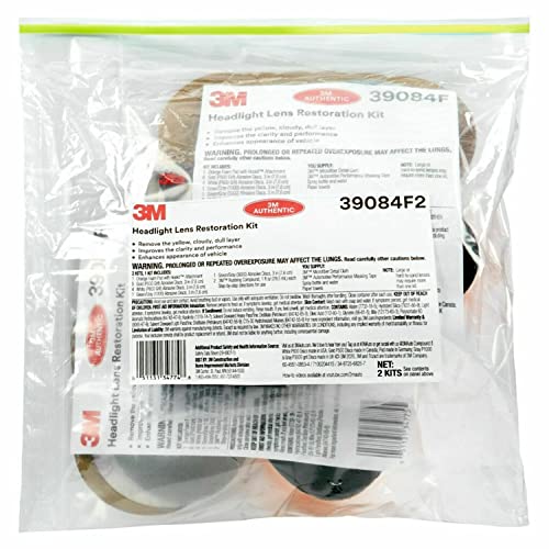 3M Headlight Lens Restoration Kit, Medium Duty 2-Pack, No Tools Required, Restores Cloudy Yellowed Plastic Lenses, Includes Sanding Discs, Rubbing Compound & Foam Pads - size: 2 Kits