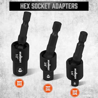 Impact Drill Socket Adapter Set and Universal Joints Socket Set 9-Piece 1/4" 3/8" and 1/2" Driver Socket Adapter, Power Drill - color: 9 Pcs Black Universal Joints