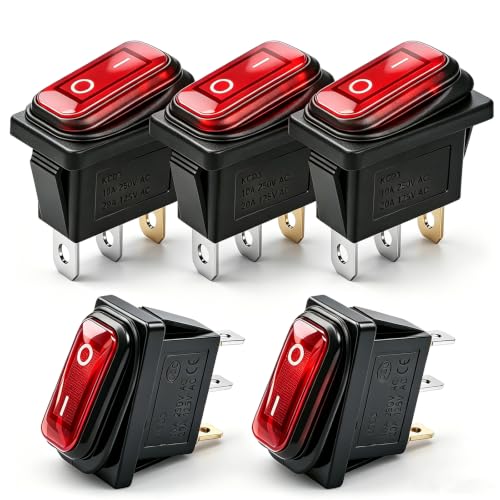 TWTADE 5Pcs Waterproof Rocker Switch 3 Pin SPST ON-Off Red LED Illuminated Boat Toggle Switch 12V 20A Latching Power Switch for Car Truck RV Marine Auto Accessories - color: Red-ON/Off - 12V/, size: Narrow Rectangle