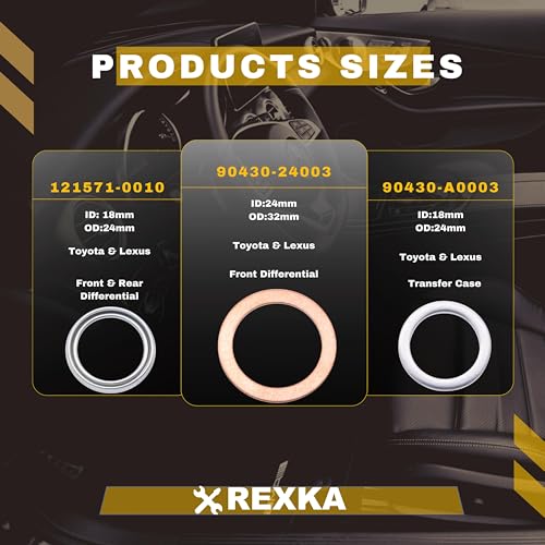 Rexka 24pcs Transfer & Differential Service Gasket Kit Compatible with Toyota Lexus 4Runner Land Cruiser Tundra Tacoma FJ Cruiser Highlander RAV4 Sequoia Sienna 1215710010 9043024003 90430A0003 - color: 24pcs