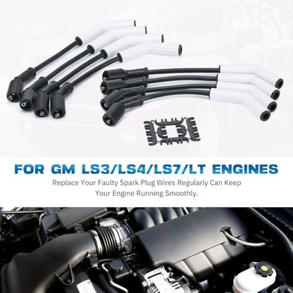 Spark Plug Wire Set for GM LS3/LS4/LS7/LT Engines 9070C Extreme 9000 Ceramic Spark Plug Boot Ignition Wire/Cable Kit