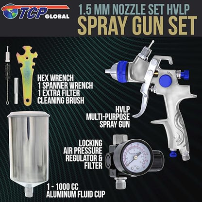 TCP Global Professional HVLP Spray Gun 1.5mm - Gravity Feed Auto Paint Gun - size: 1.5mm