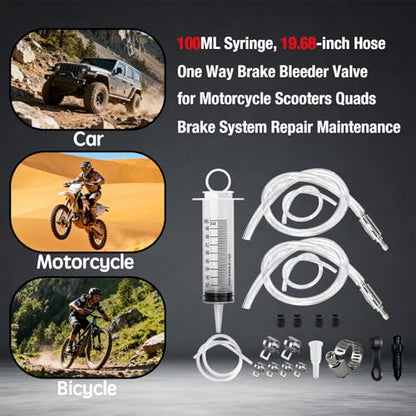 2 Pack Brake Bleeder Kit with Syringe Check Valve for Motorcycle ATV