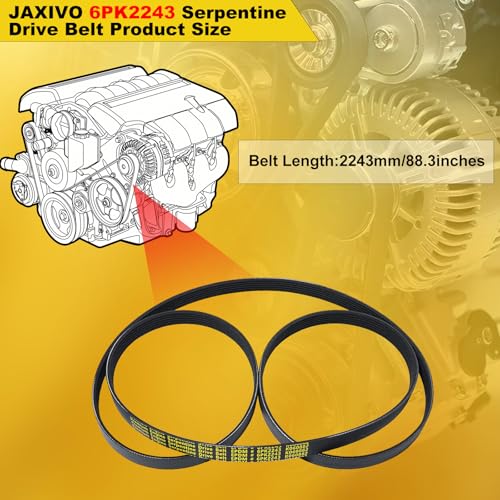 6PK2243 Serpentine Belt V-Ribbed Drive Belt for 04-06 Malibu 3.5L,06-09 Fusion,09-12 Liberty 3.7L,01-06 LS430,00-06 TJ Wrangler,03-09 4Runner,01-08 Sequoia 4.7L,Replace K060882,1060883 - size: 6PK2243-2243mm
