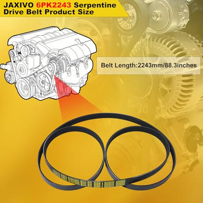 6PK2243 Serpentine Belt V-Ribbed Drive Belt for 04-06 Malibu 3.5L,06-09 Fusion,09-12 Liberty 3.7L,01-06 LS430,00-06 TJ Wrangler,03-09 4Runner,01-08 Sequoia 4.7L,Replace K060882,1060883 - size: 6PK2243-2243mm