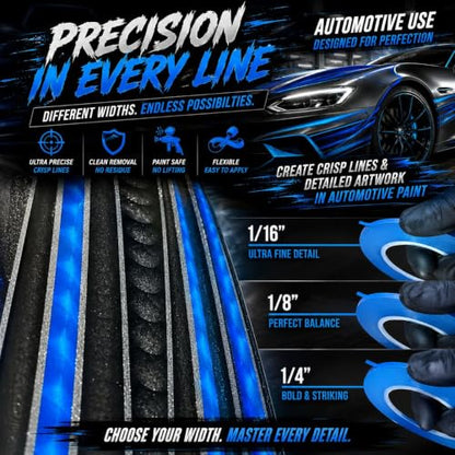 LiME LiNE Flexible Vinyl Fine Line Masking Tape for Automotive Custom Paint, No Residue Fineline Blue 1/4",1/8", 1/16" (E. 1/4" - Pack of 3) - color: 1/4" - Pack of 3