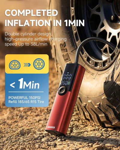 Tire Inflator Portable Air Compressor for Car, Motocycle, Bike Inflatables - color: Red