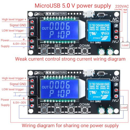 DROK Time Delay Relay 2pcs Controller DC 5V 12V 24V Module Adjustable Trigger Delay Switch Board with LCD Display Support Micro USB 5V Power Supply - color: Black, size: 2pcs