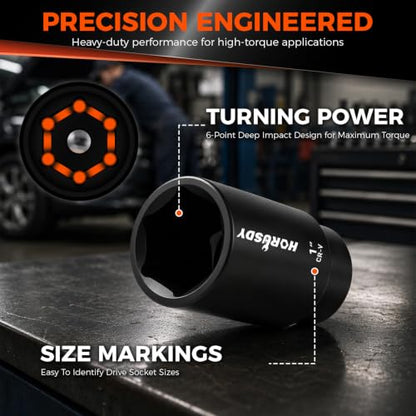32-Piece 1/2" Drive Impact Socket Set - Metric (10mm–24mm) and SAE (3/8"–1") Deep Socket Set with Extension Bar, Swivel Socket, Adapter, CR-V Steel for Auto Repair - color: 32 Pcs 1/2" Orange