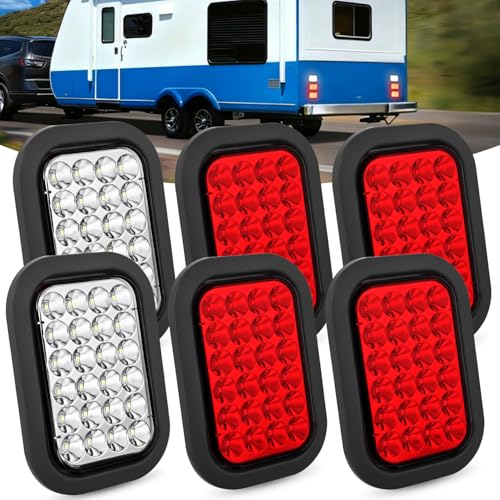 Nilight 5" X 3" Rectangular Trailer Tail Light 4 PCS White Red 24LED - color: 6Pcs Red/White 24Led Lights 5x3Inch