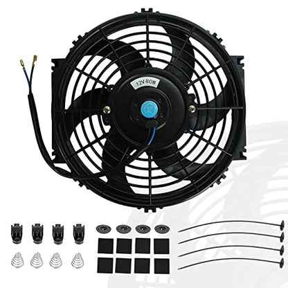 10" inch Slim Fan Push Pull Electric Radiator Cooling Fans 12V Mount Kit Unversal Black - color: Black, size: 10 Inch