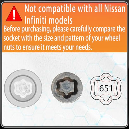 651 Wheel Locking Nut Key for Nissan Infiniti, ID 21mm Lug Socket - size: socket 651
