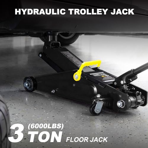 Torin 3 Ton Hydraulic Trolley Service/Floor Jack with Extra Saddle and 360°Swivel Handle, Fits for SUVs and Extended Height Trucks, 6000lbs Capacity, Black - size: 3 Ton (6,000 LBs)
