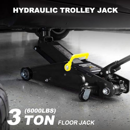Torin 3 Ton Hydraulic Trolley Service/Floor Jack with Extra Saddle and 360°Swivel Handle, Fits for SUVs and Extended Height Trucks, 6000lbs Capacity, Black - size: 3 Ton (6,000 LBs)