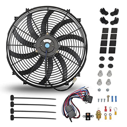 16'' Electric Radiator Fan w/Thermostat Wiring Switch Relay Kit - color: Black, size: 16 Inch-relay Kit